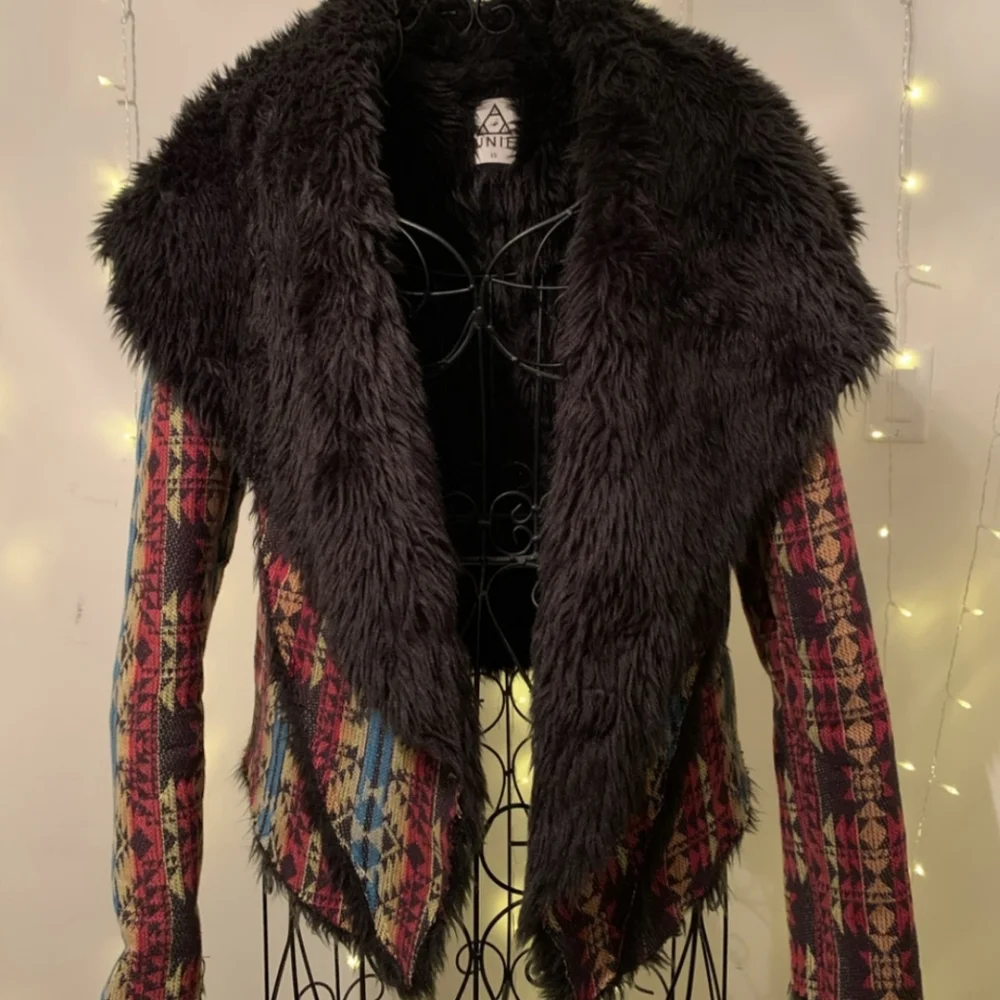 UNIF Aztec Tribal Knit Shearling Fur Jacket XS - Southwestern Penny Lane